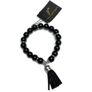 Gennaro Beaded Stretch Tassel Bracelet Black